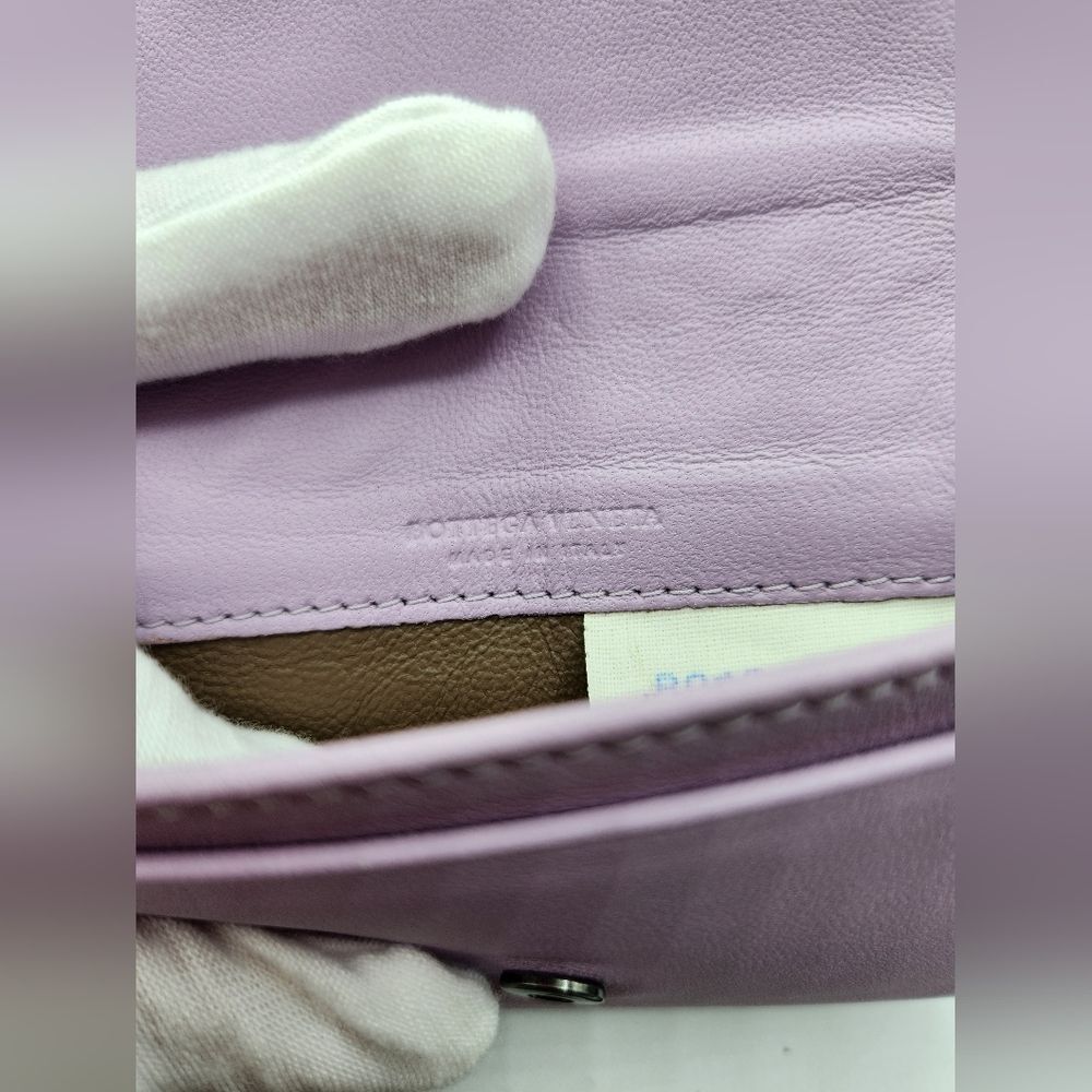 Bottega Veneta Lilac Intrecciato Leather Card Case Wallet Snap Closure w/ Box - Picture 11 of 11
